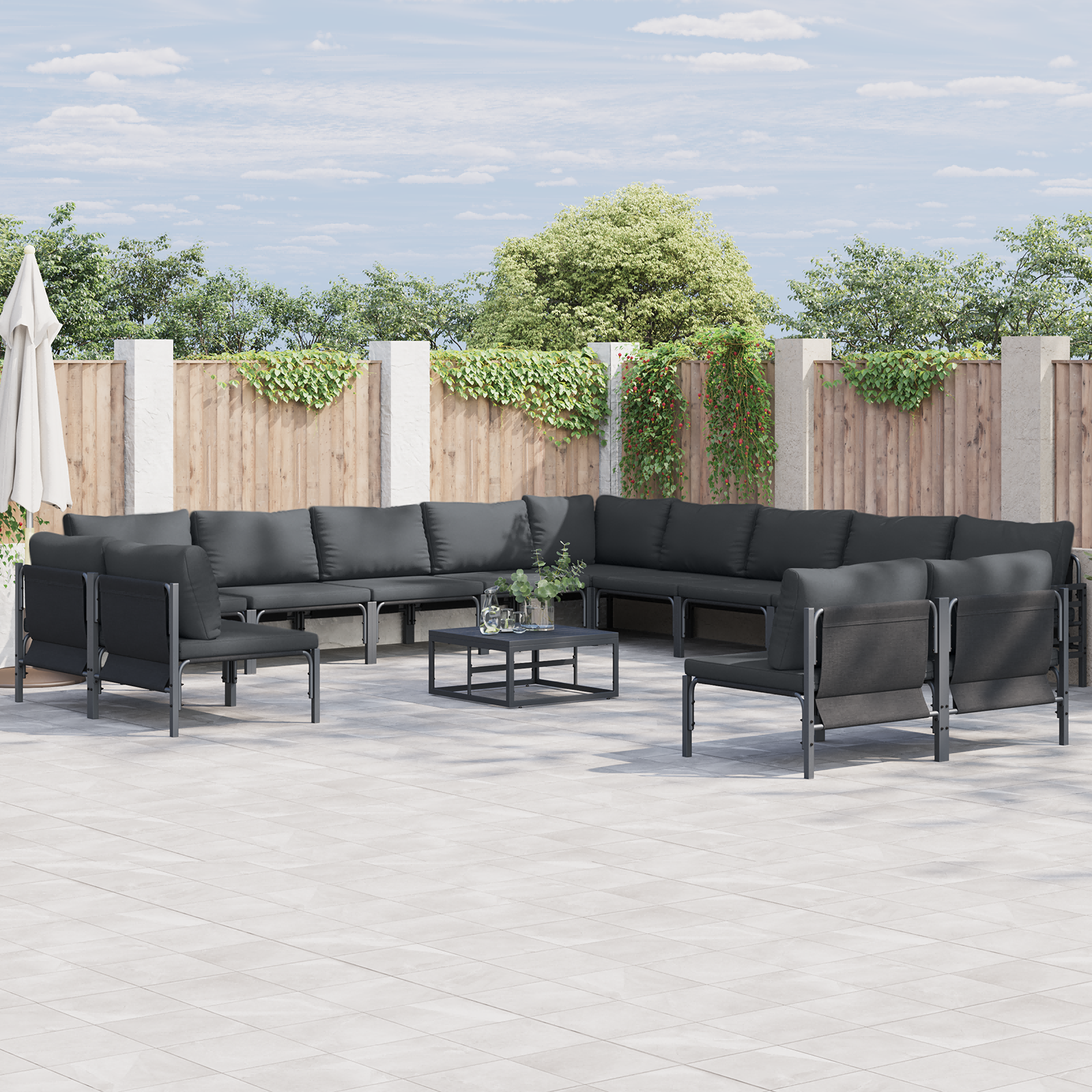 Hagesofa Set 14 pcs Antrasitt Stål