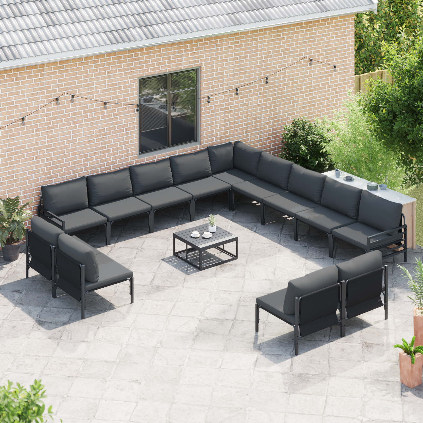 Hagesofa Set 14 pcs Antrasitt Stål