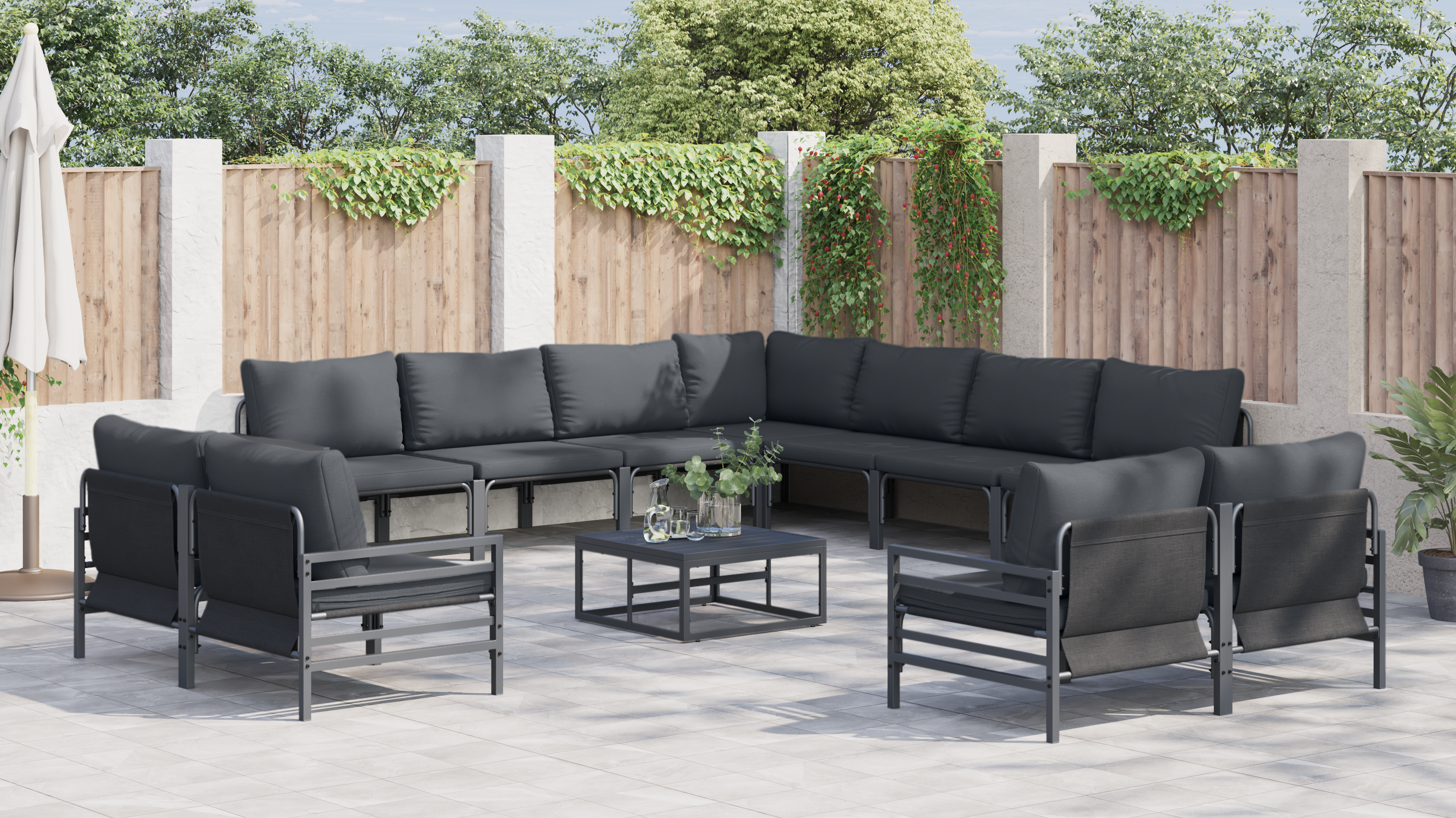 Hagesofa Set 12 pcs Antrasitt Stål