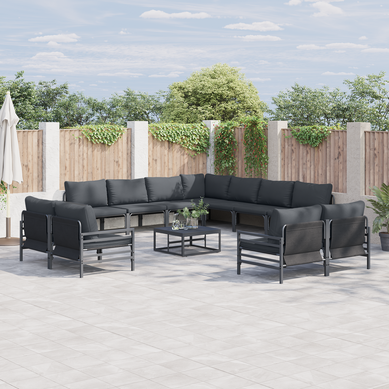 Hagesofa Set 12 pcs Antrasitt Stål