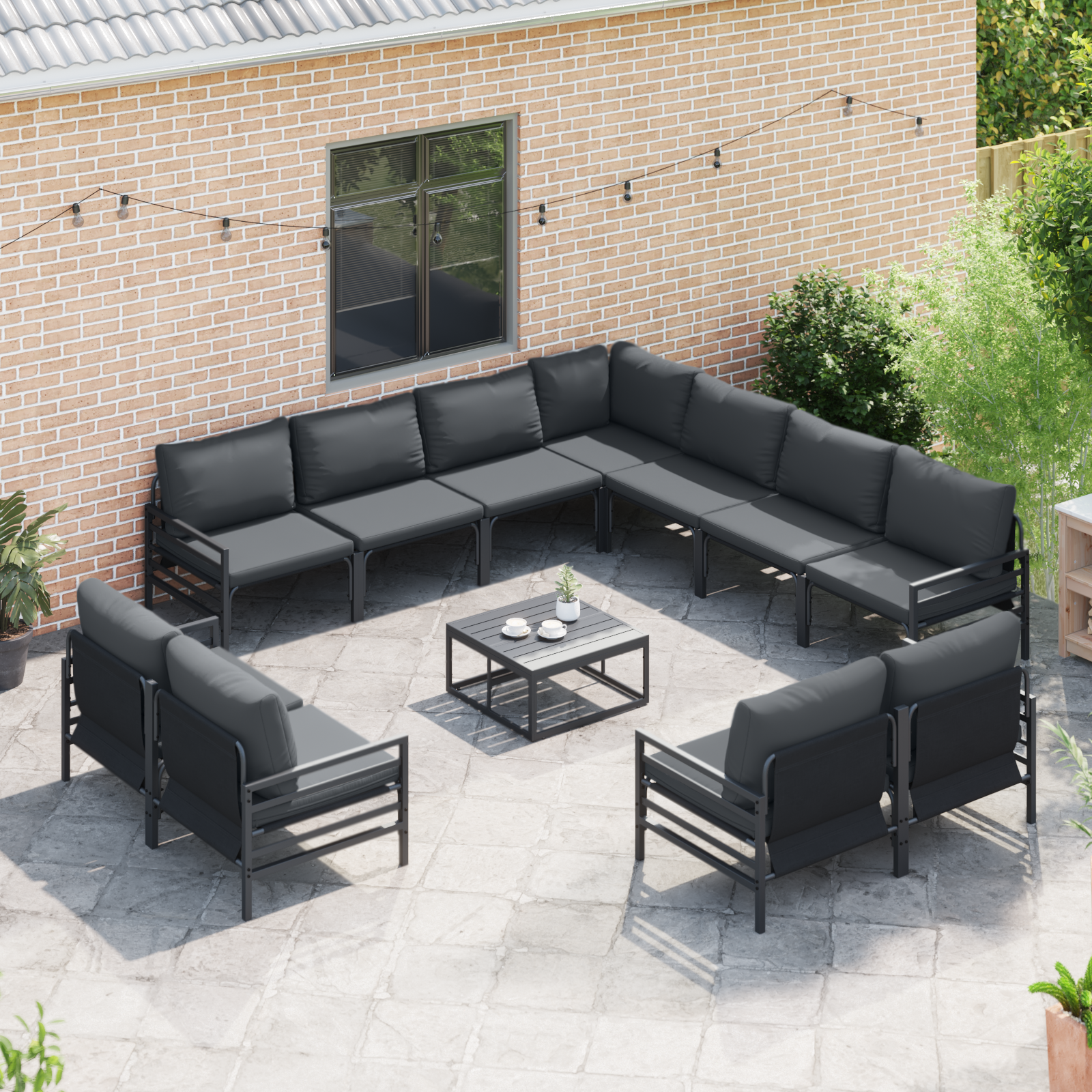 Hagesofa Set 12 pcs Antrasitt Stål