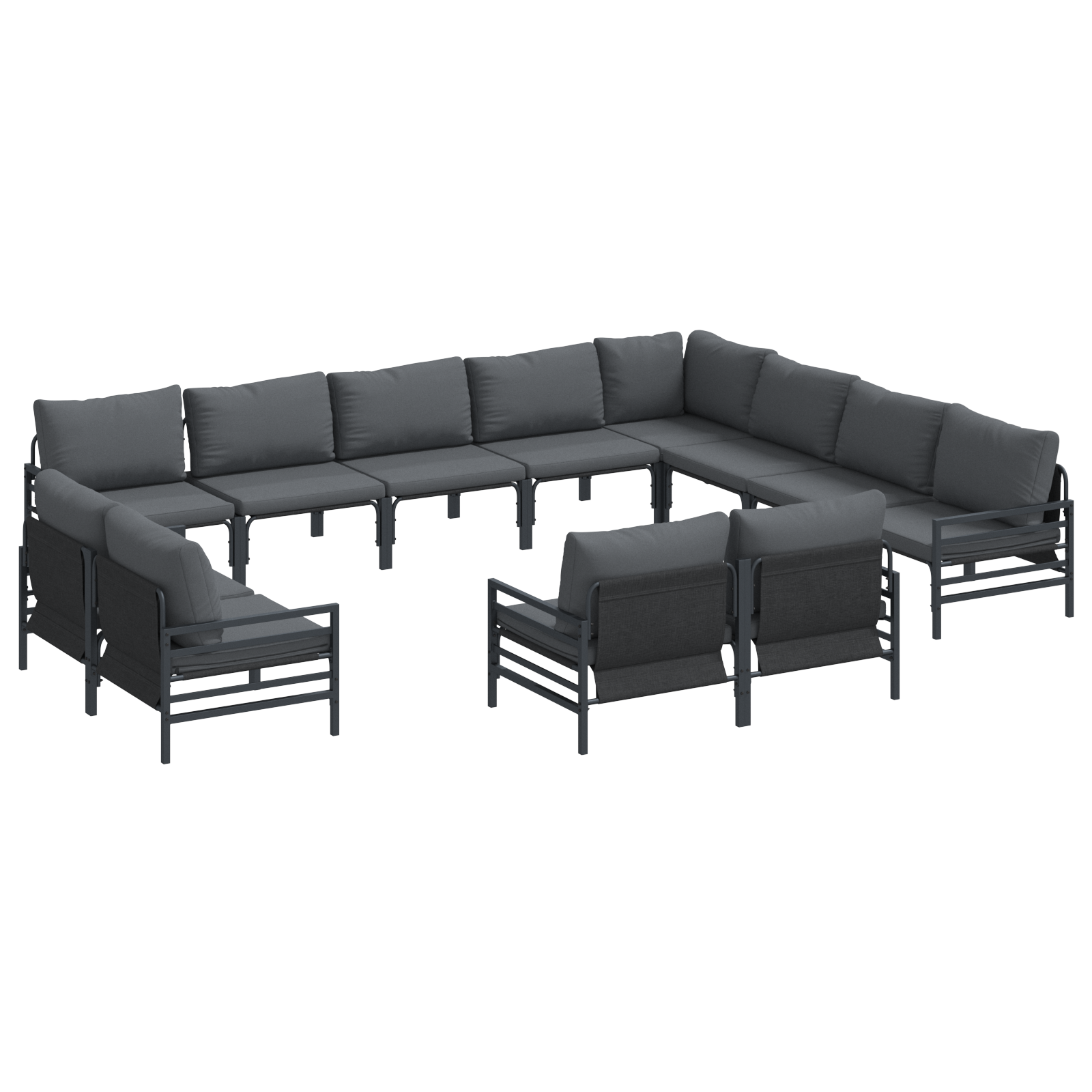 Hagesofa Set 12 pcs Antrasitt Stål
