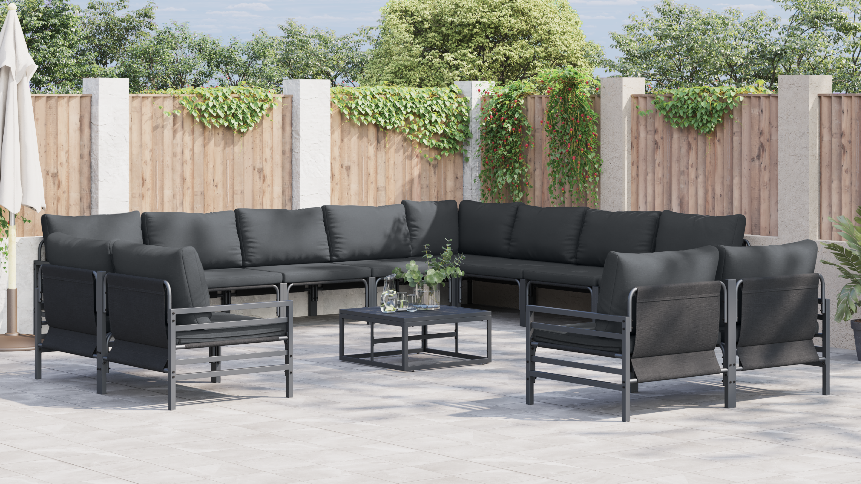 Hagesofa Set 12 pcs Antrasitt Stål