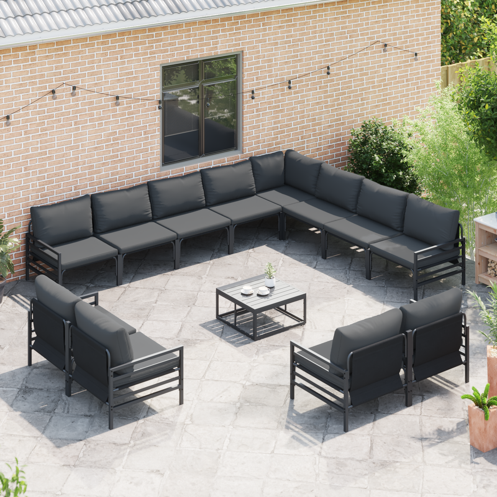 Hagesofa Set 12 pcs Antrasitt Stål