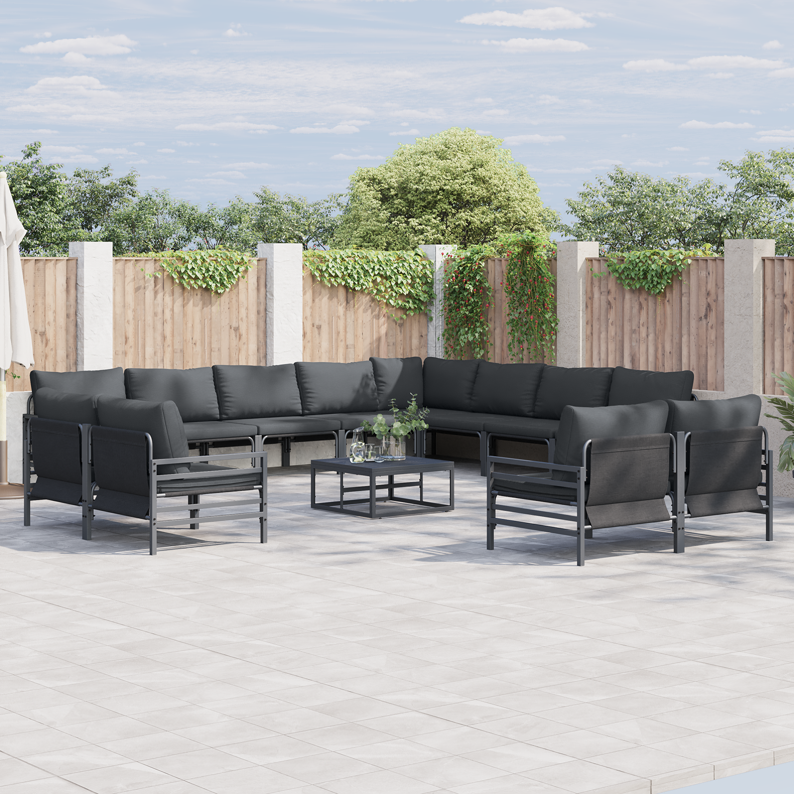 Hagesofa Set 13 pcs Antrasitt Stål