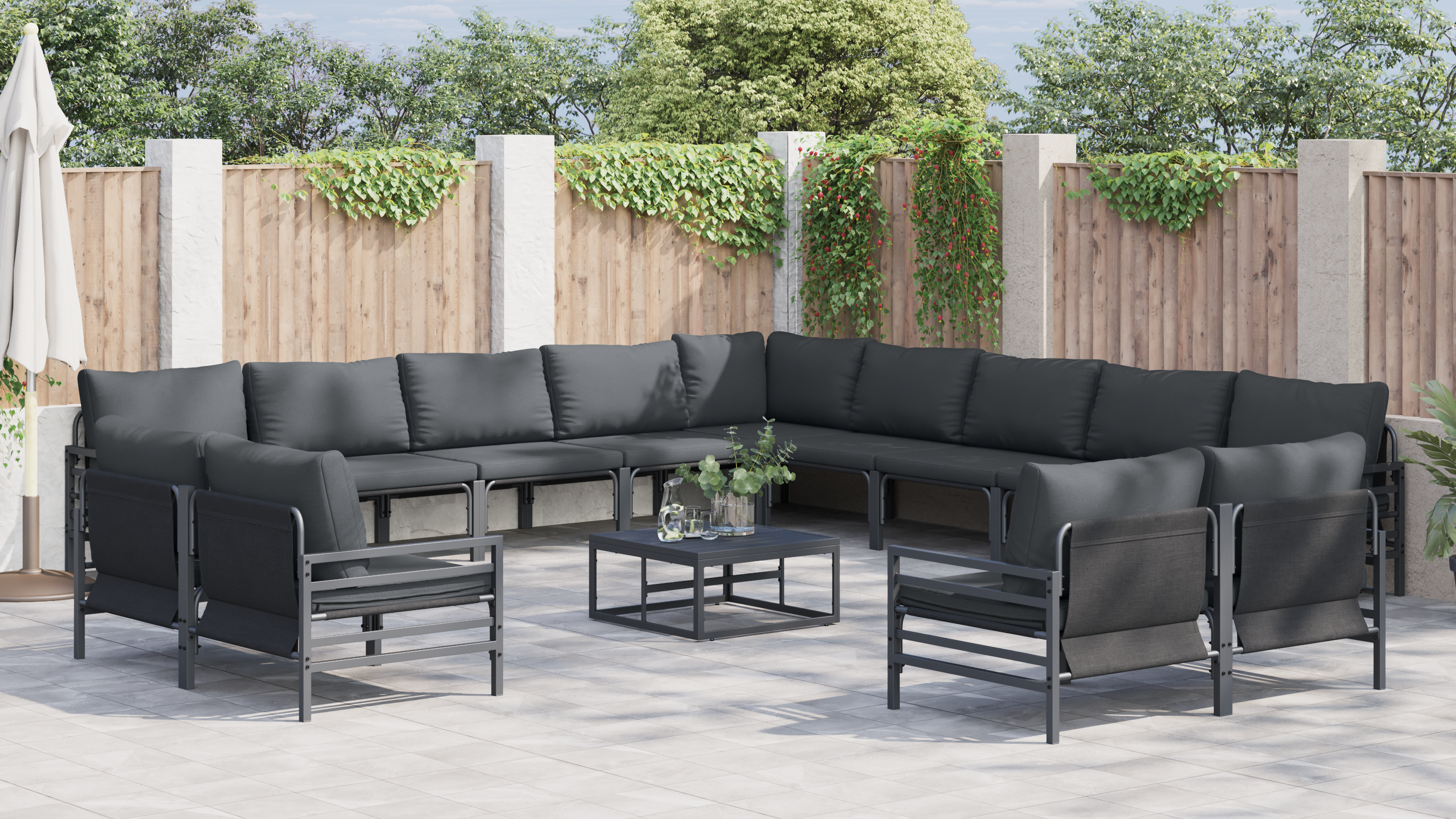 Hagesofa Set 13 pcs Antrasitt Stål