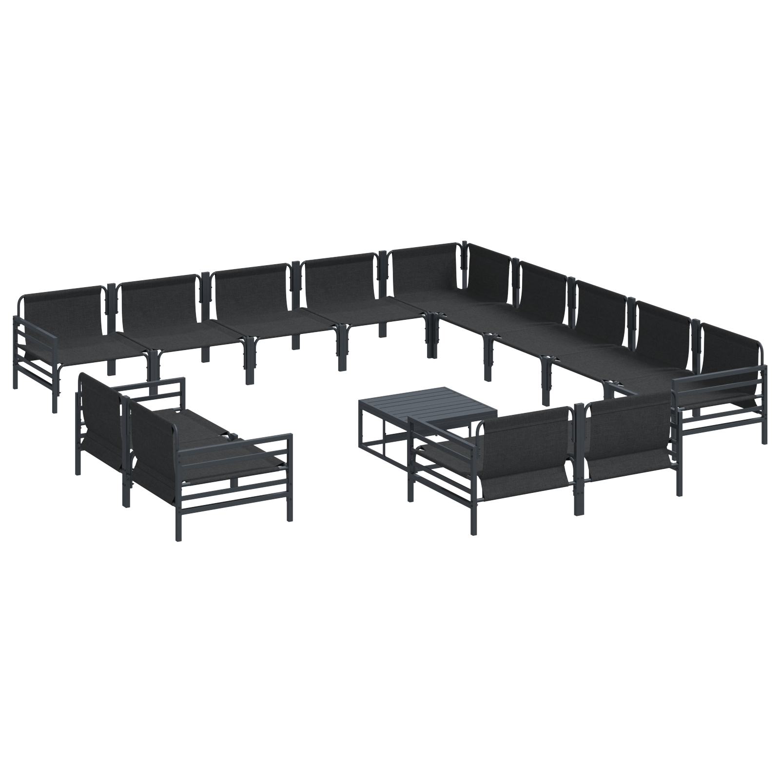 Hagesofa Set 14 pcs Antrasitt Stål
