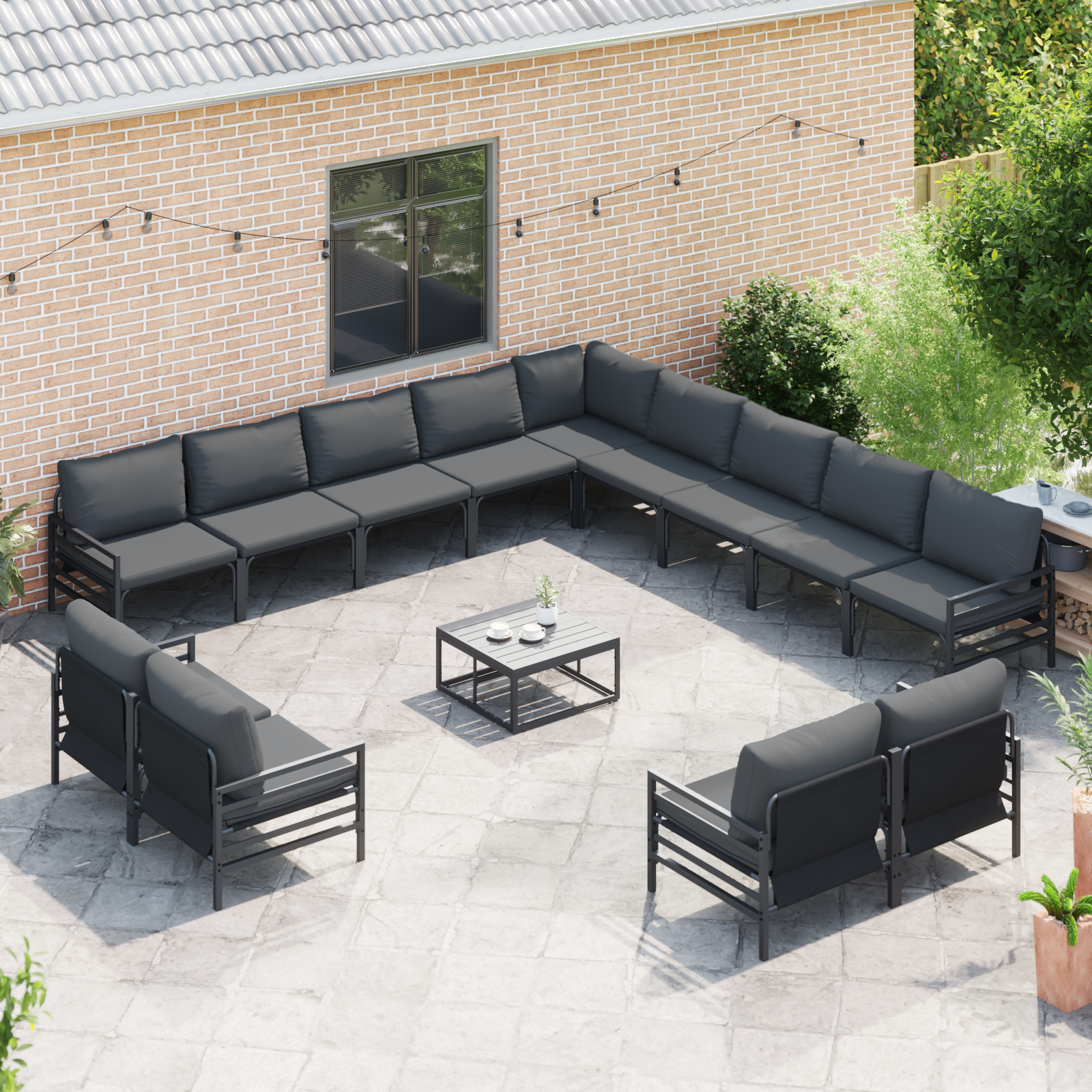 Hagesofa Set 14 pcs Antrasitt Stål