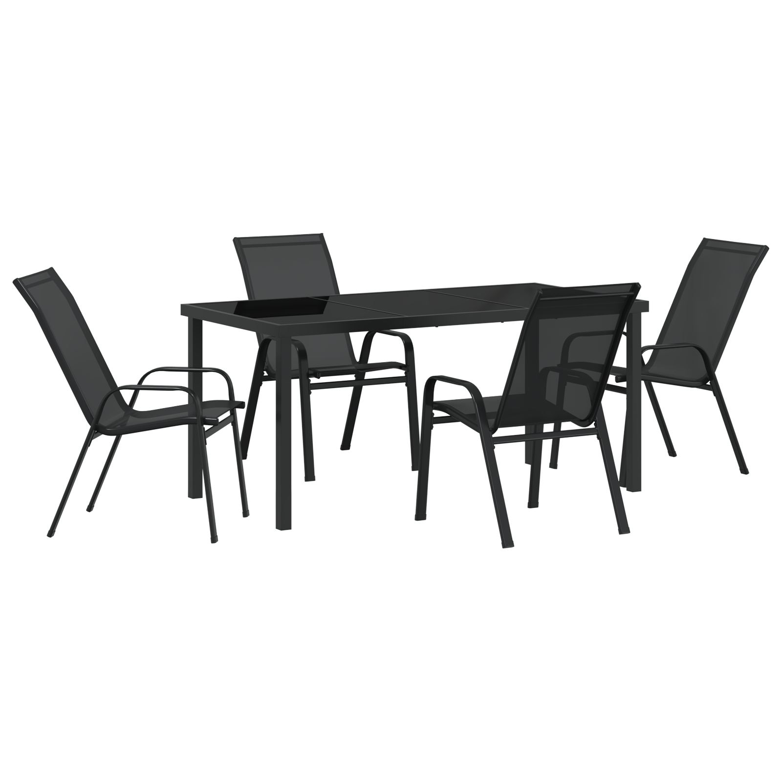 5 Delt Hagebord Svart Textilene og Stål