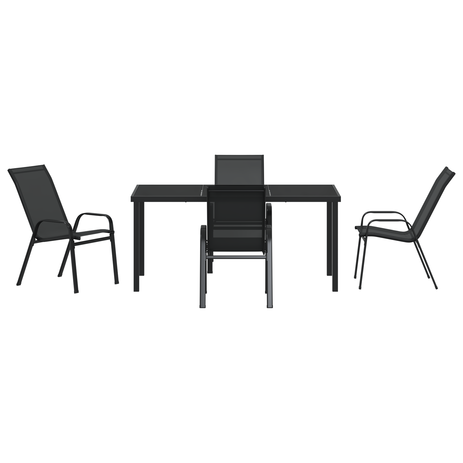 5 Delt Hagebord Svart Textilene og Stål