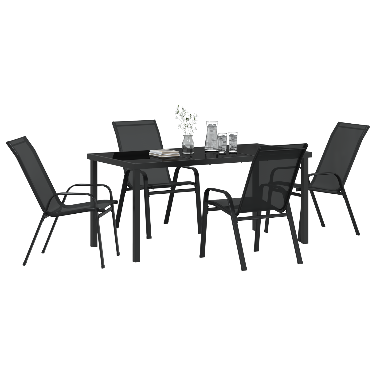 5 Delt Hagebord Svart Textilene og Stål