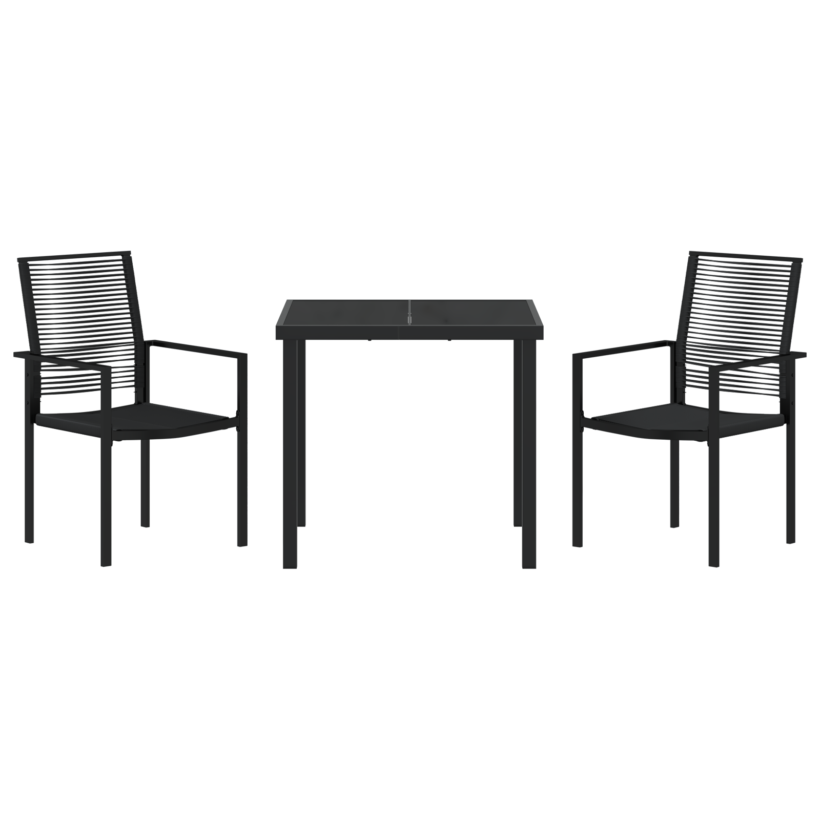 3 Delt Hage Spisebord Set Svart PVC Flekk