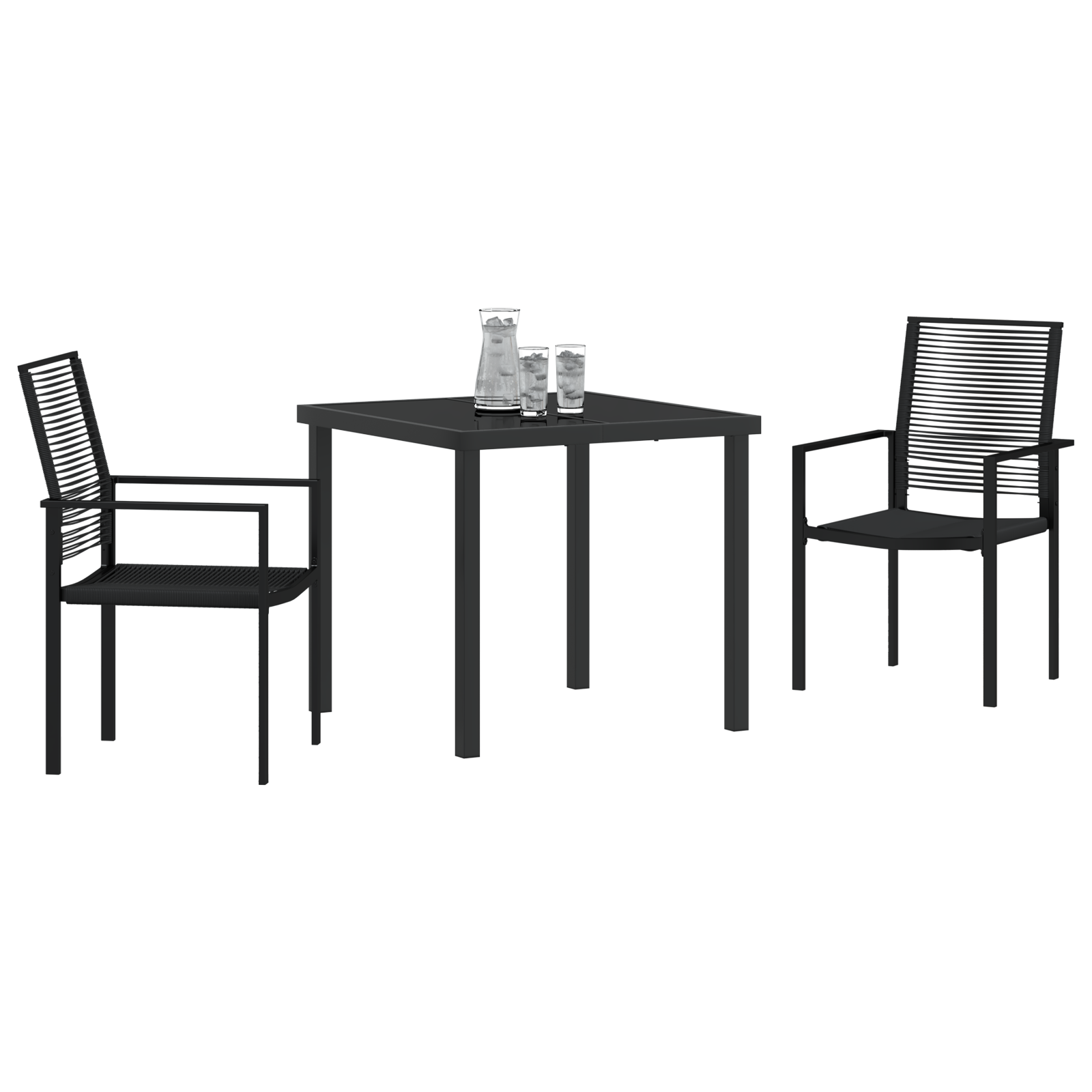 3 Delt Hage Spisebord Set Svart PVC Flekk