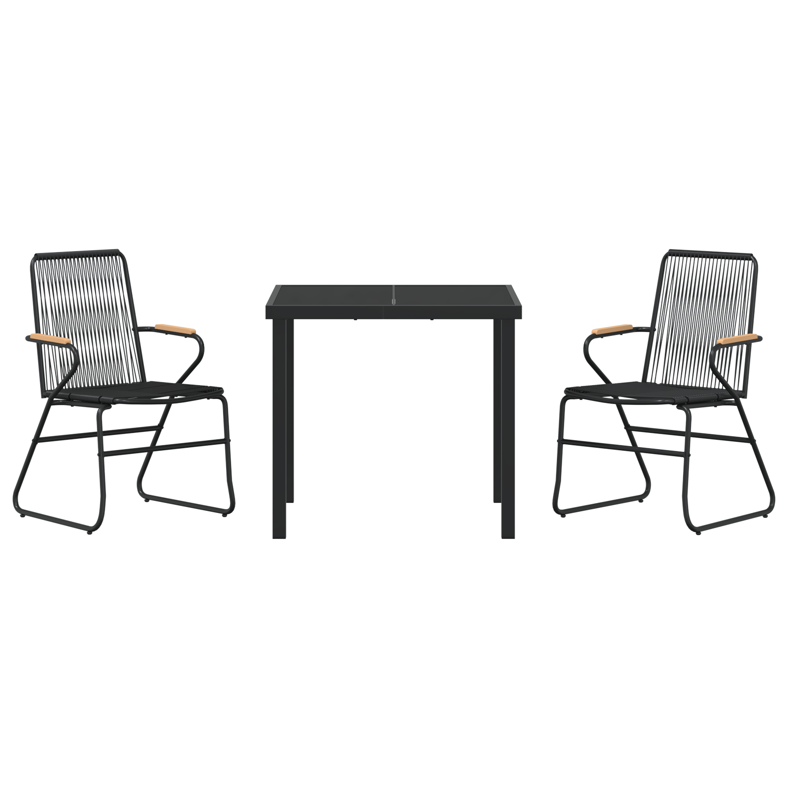 3-delt hage spisebordsett svart PVC rattan
