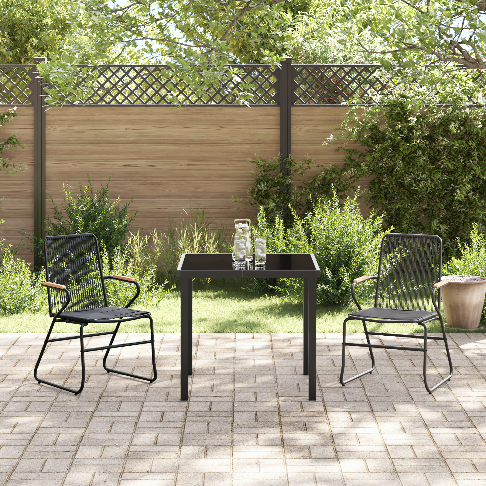 3-delt hage spisebordsett svart PVC rattan