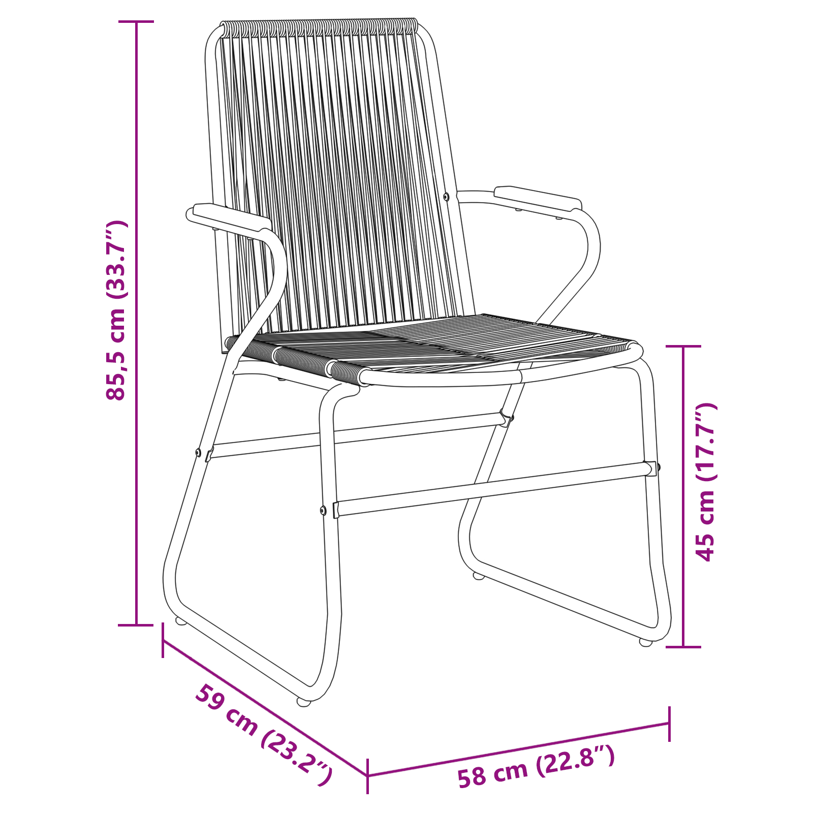 3-delt hage spisebordsett svart PVC rattan