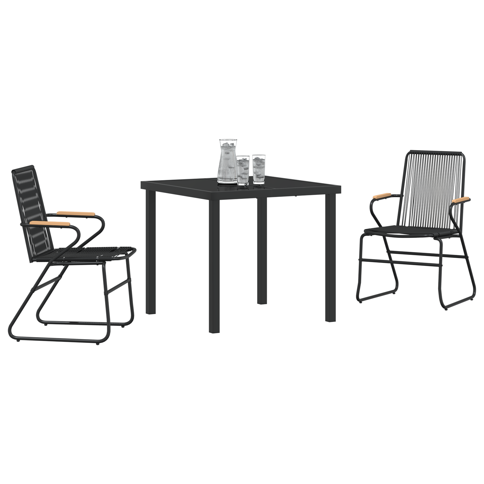 3-delt hage spisebordsett svart PVC rattan