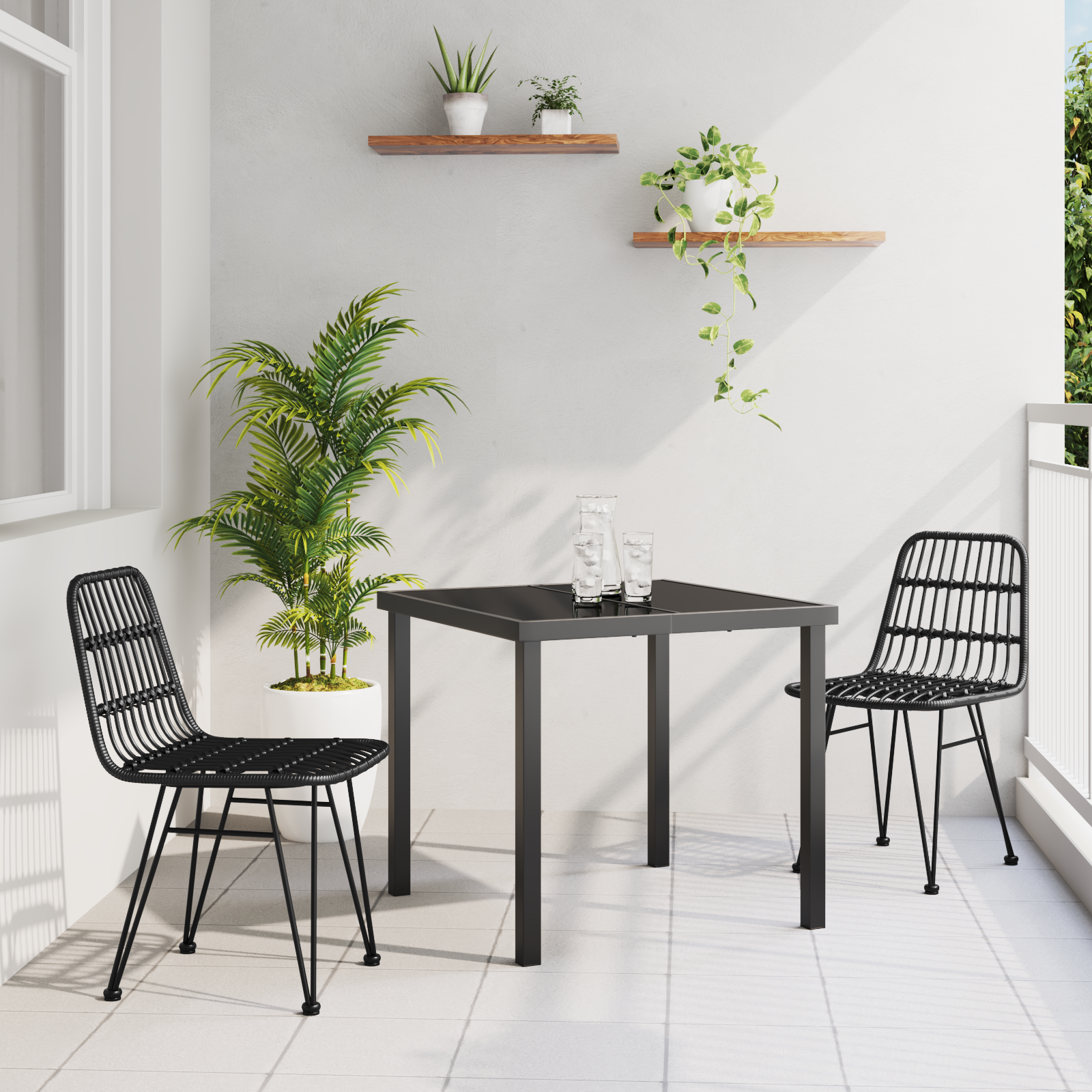 3-delt hage spisesett svart poly rattan