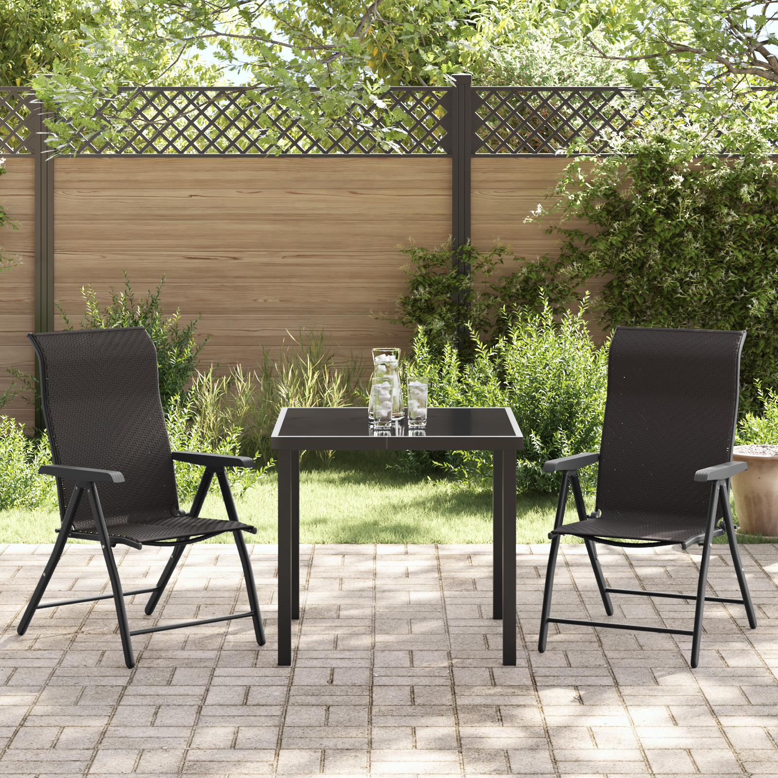 3-delt Hage Dining Sett Svart Poly-rotang
