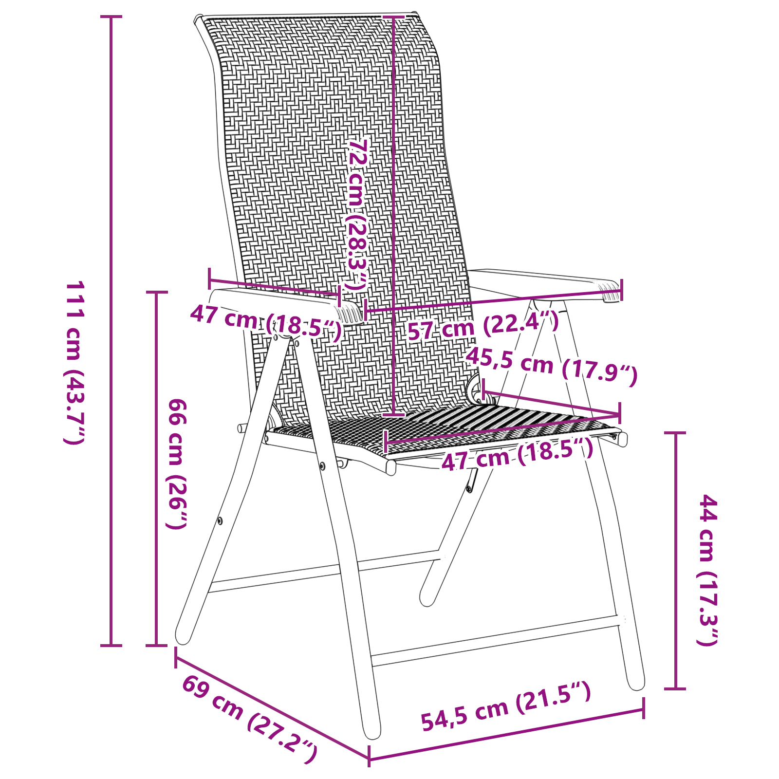 3-delt Hage Dining Sett Svart Poly-rotang
