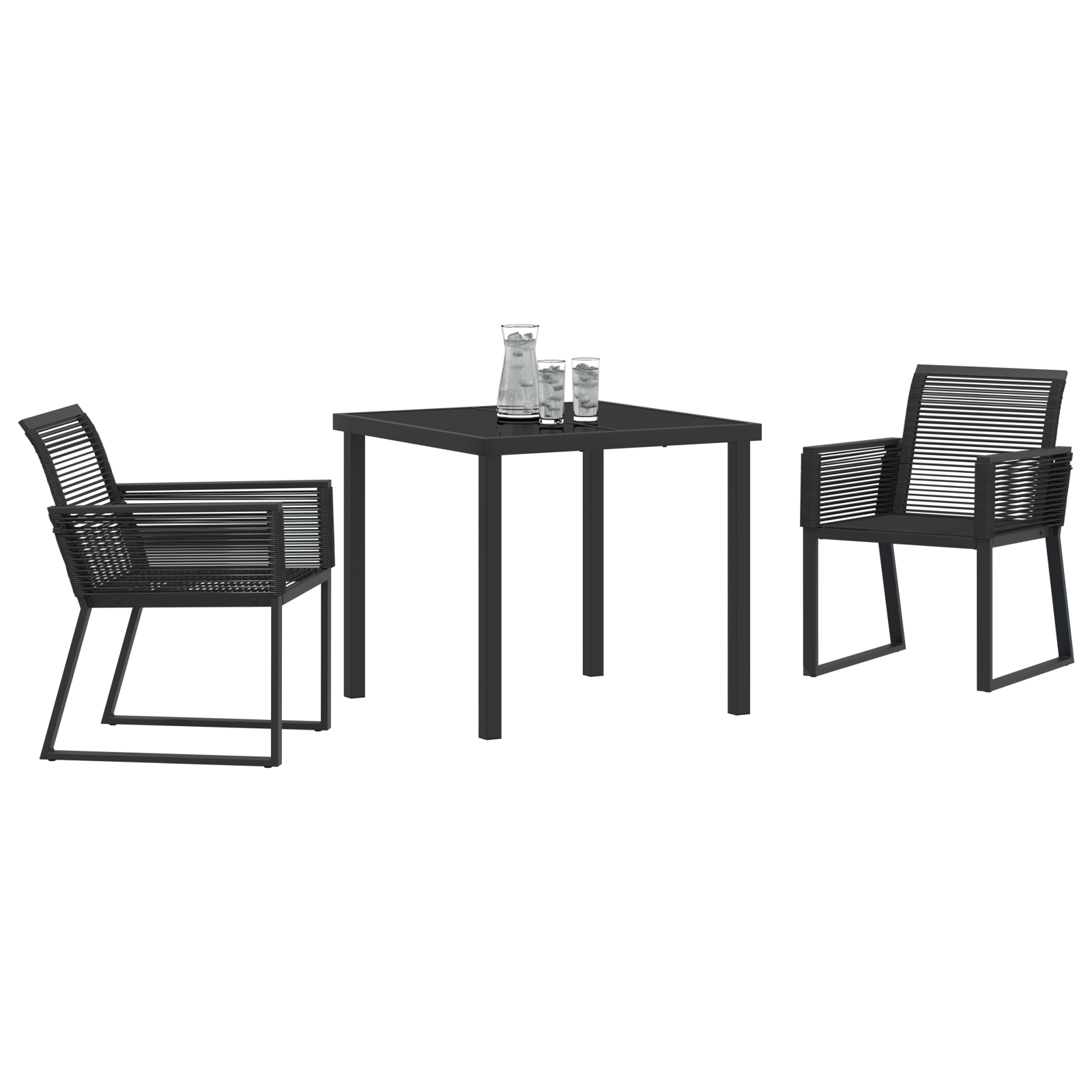 3-delers hagemøbelsett Svart Poly Rattan