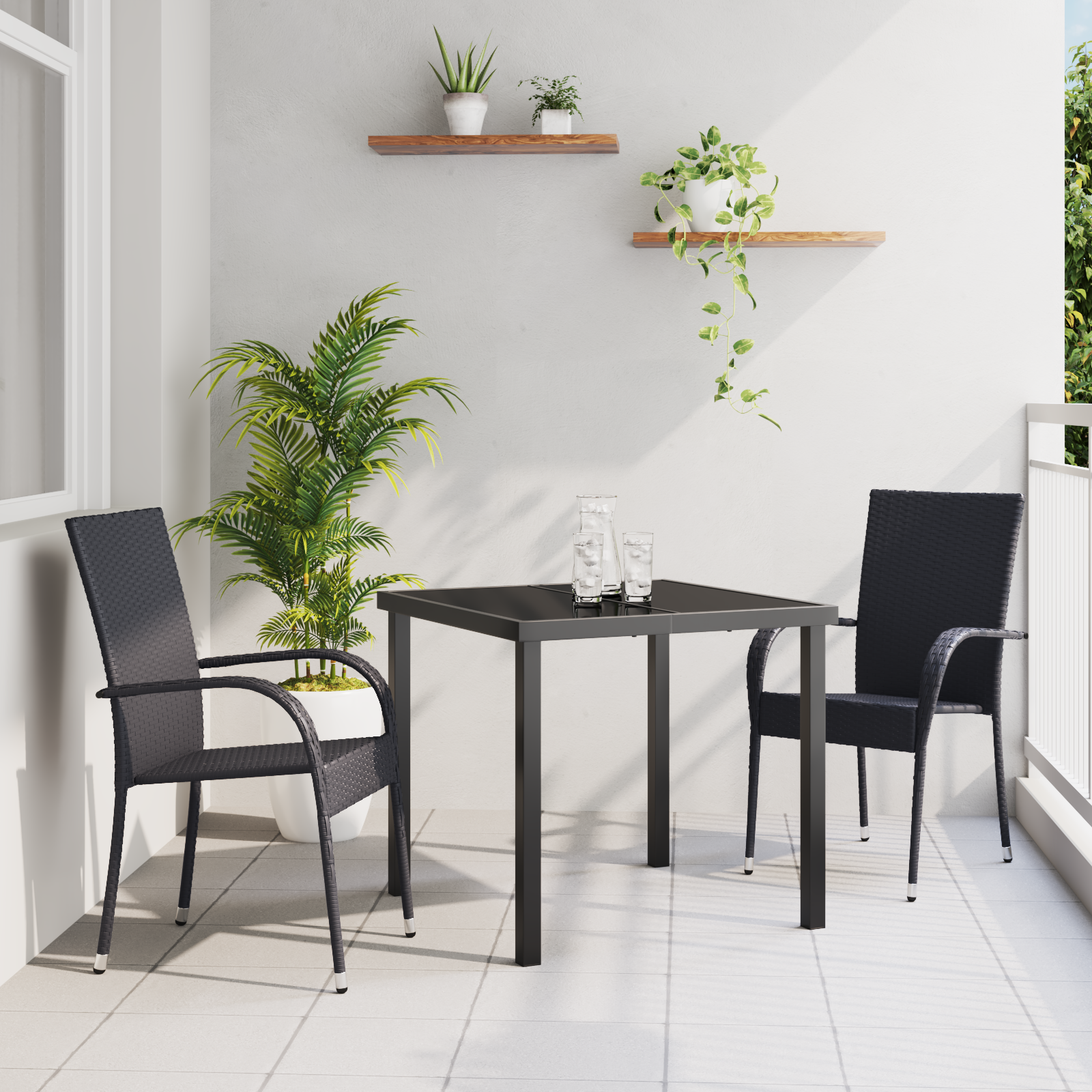 3 Delt Hage Spise Sett Svart Poly Rottefilt
