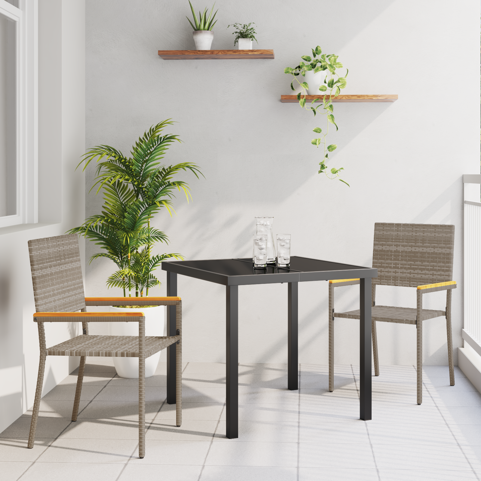 3-delt Hage Spisebordsett Grå Poly Rattan