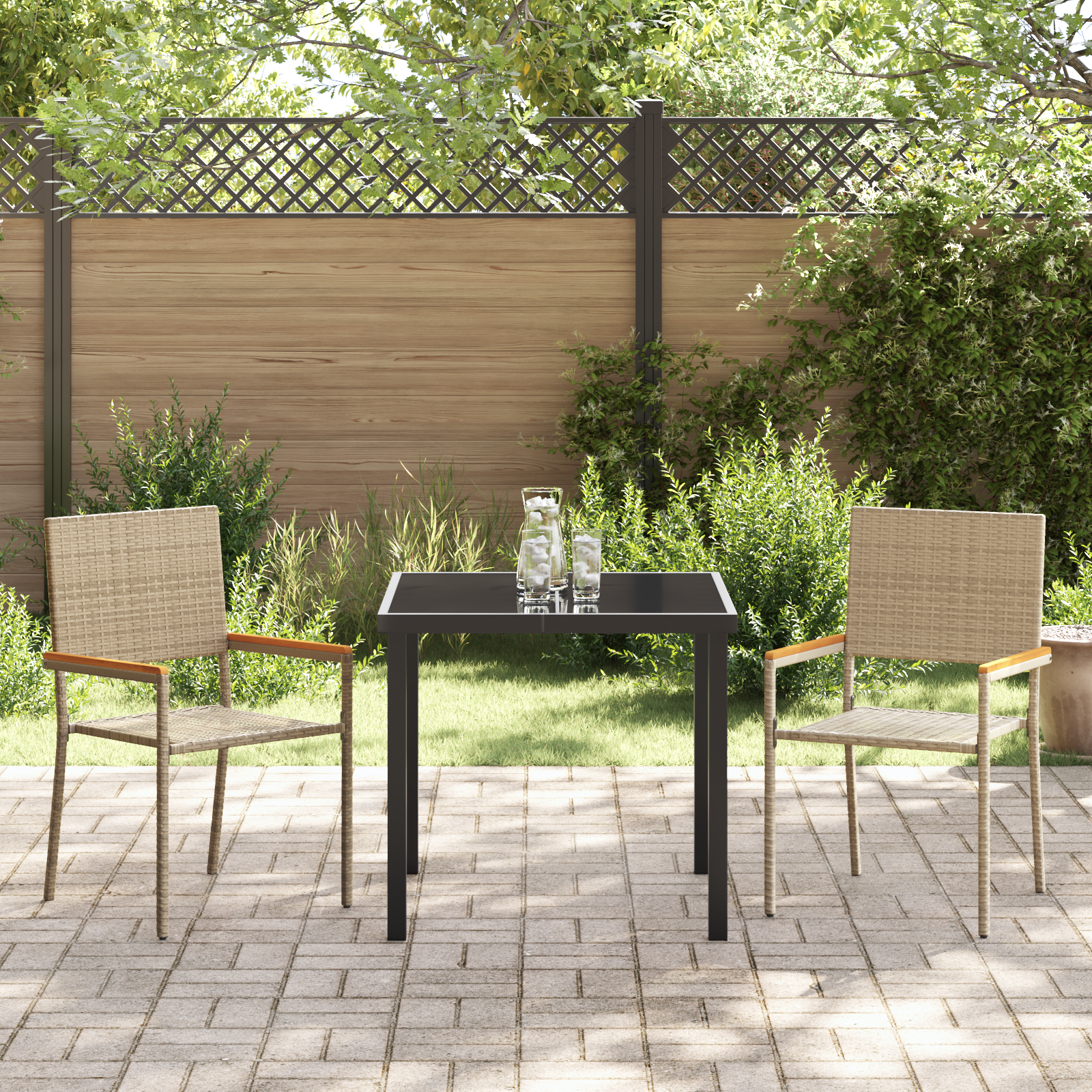 3 Delt Hagespisebord Sett Beige Poly Rottning