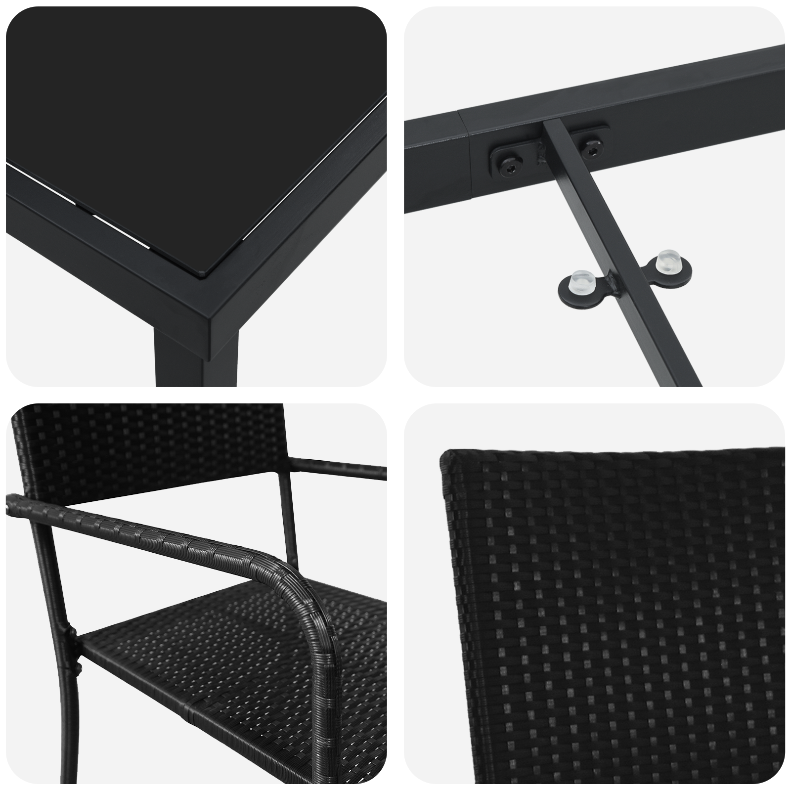 3 Delt Hage Spisebordsett Svart Poly Rattan