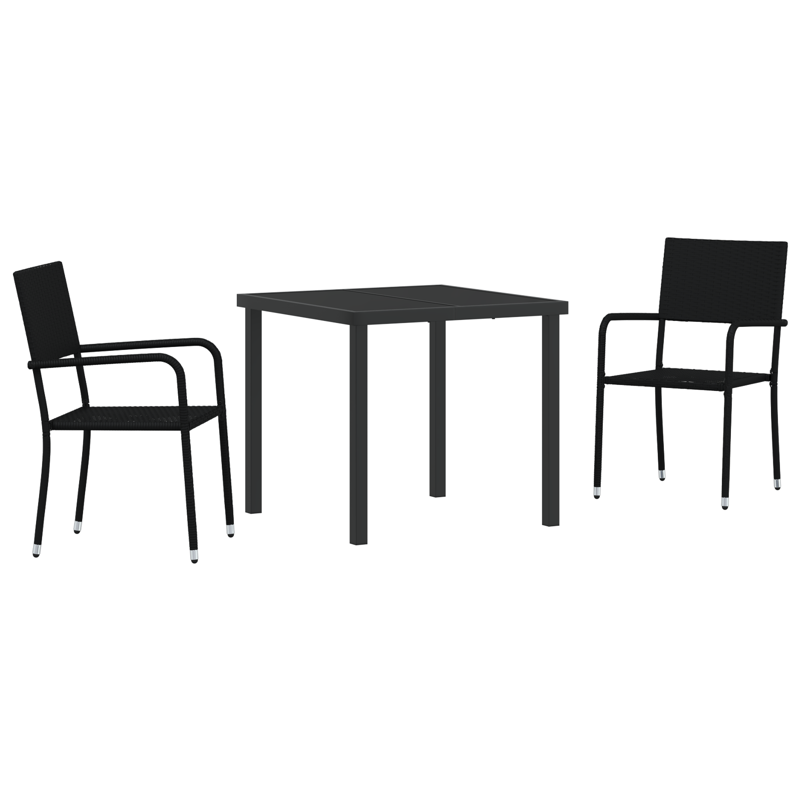 3 Delt Hage Spisebordsett Svart Poly Rattan