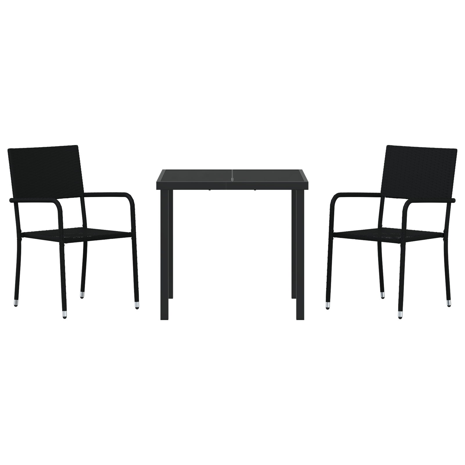 3 Delt Hage Spisebordsett Svart Poly Rattan