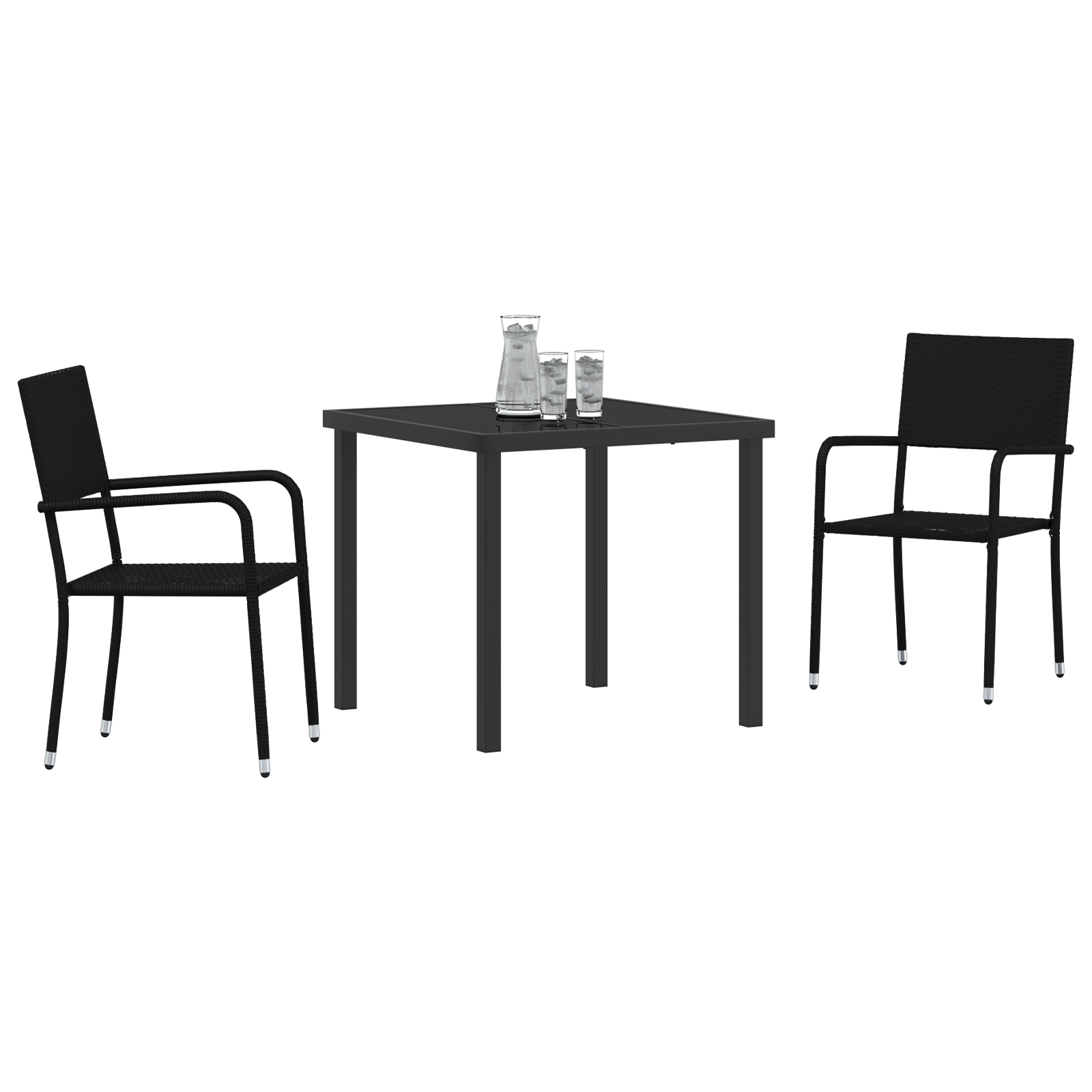 3 Delt Hage Spisebordsett Svart Poly Rattan
