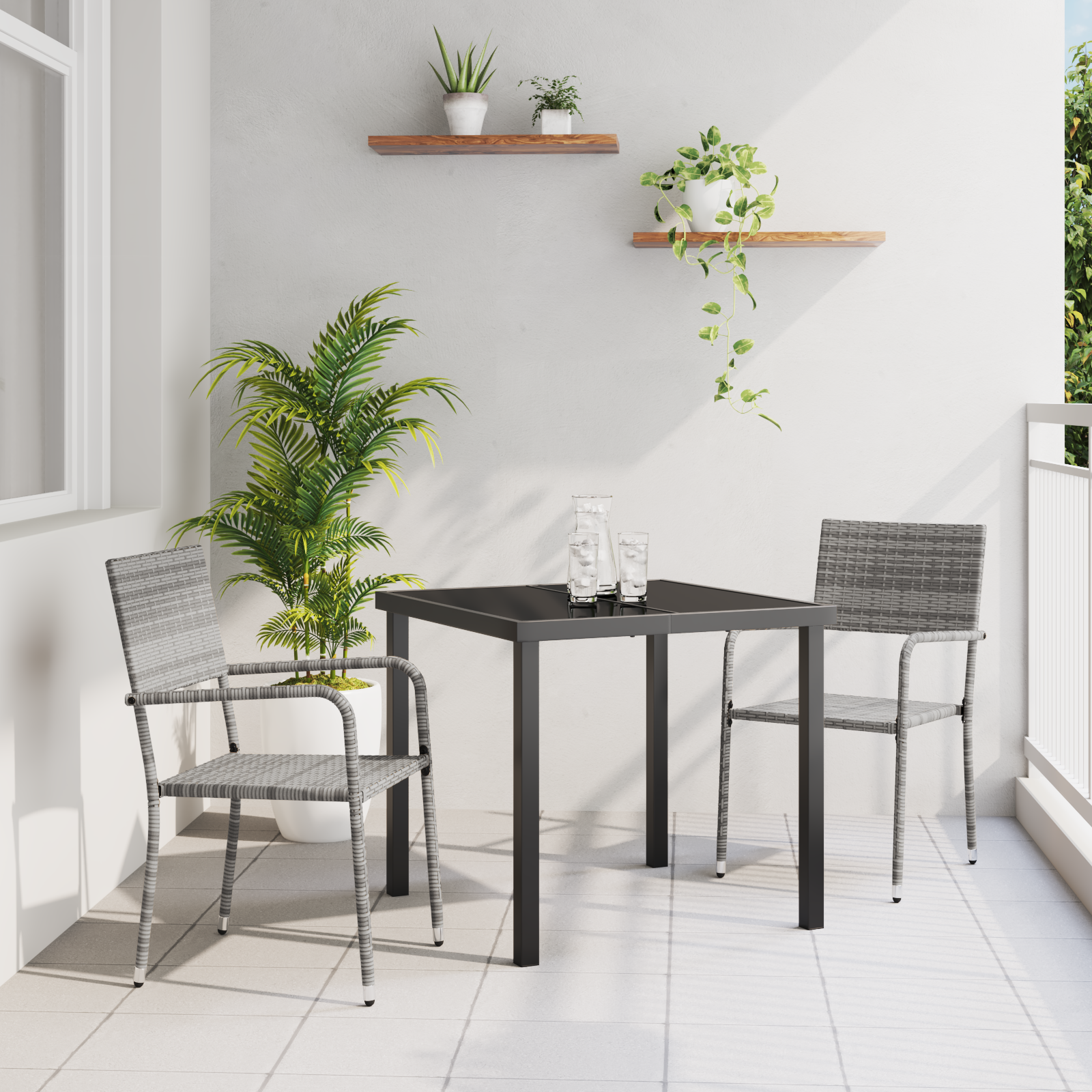 3-delt Hagemøbelsett Grå Poly Rattan