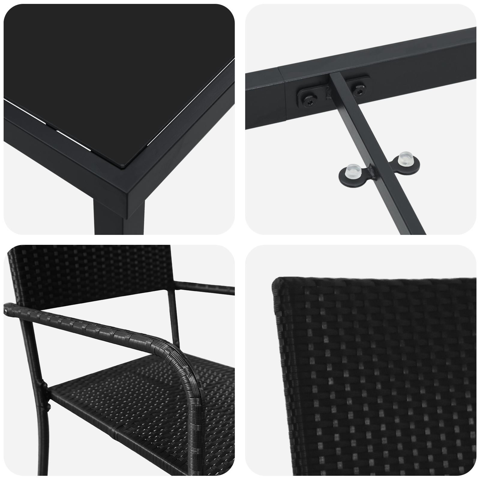 3 Delt Hage Spisebord Sett Svart Poly Rottning