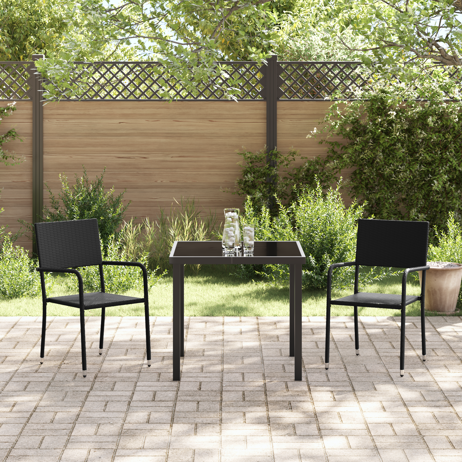 3 Delt Hage Spisebord Sett Svart Poly Rottning