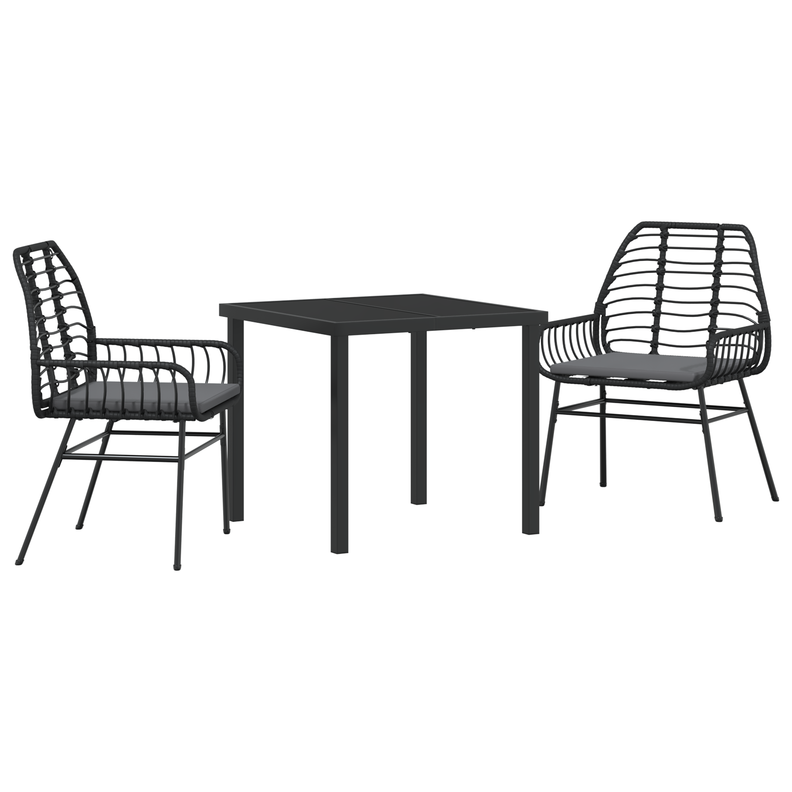 3 Delt Hage Spisestue Sett med Puter Svart Poly Rattan