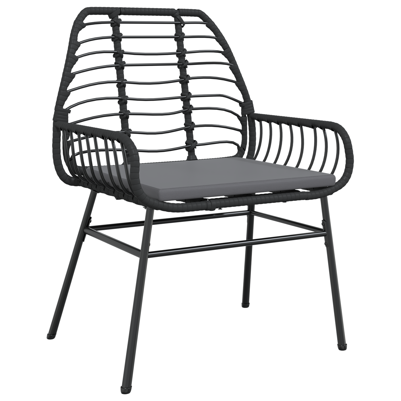 3 Delt Hage Spisestue Sett med Puter Svart Poly Rattan