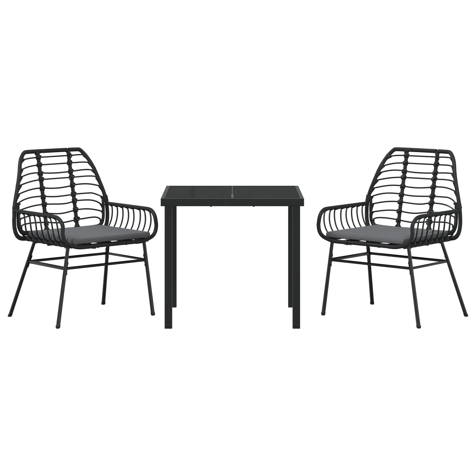 3 Delt Hage Spisestue Sett med Puter Svart Poly Rattan