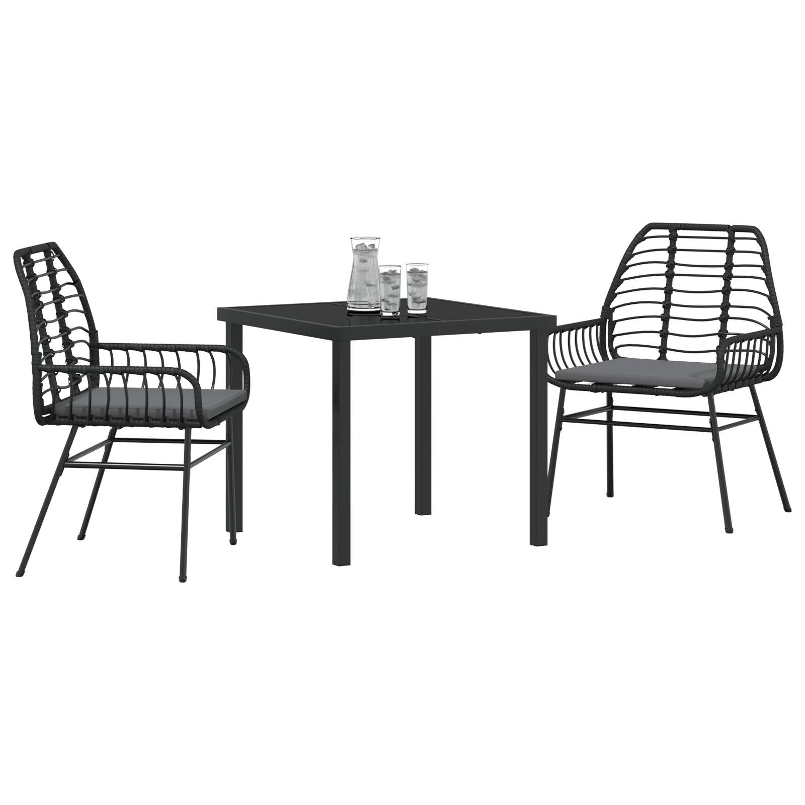 3 Delt Hage Spisestue Sett med Puter Svart Poly Rattan