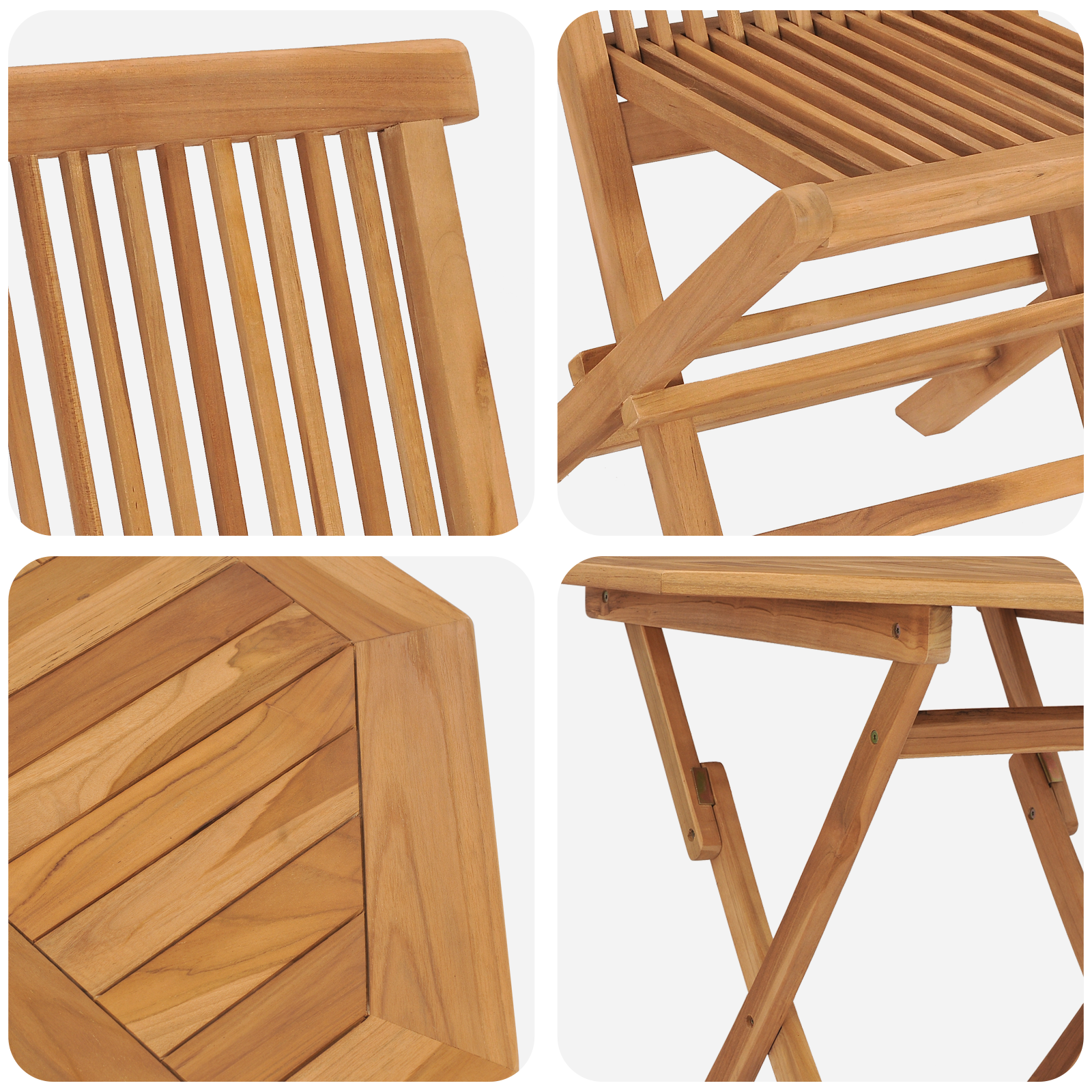 3-delt sammenleggbart bistrosett i solid teak