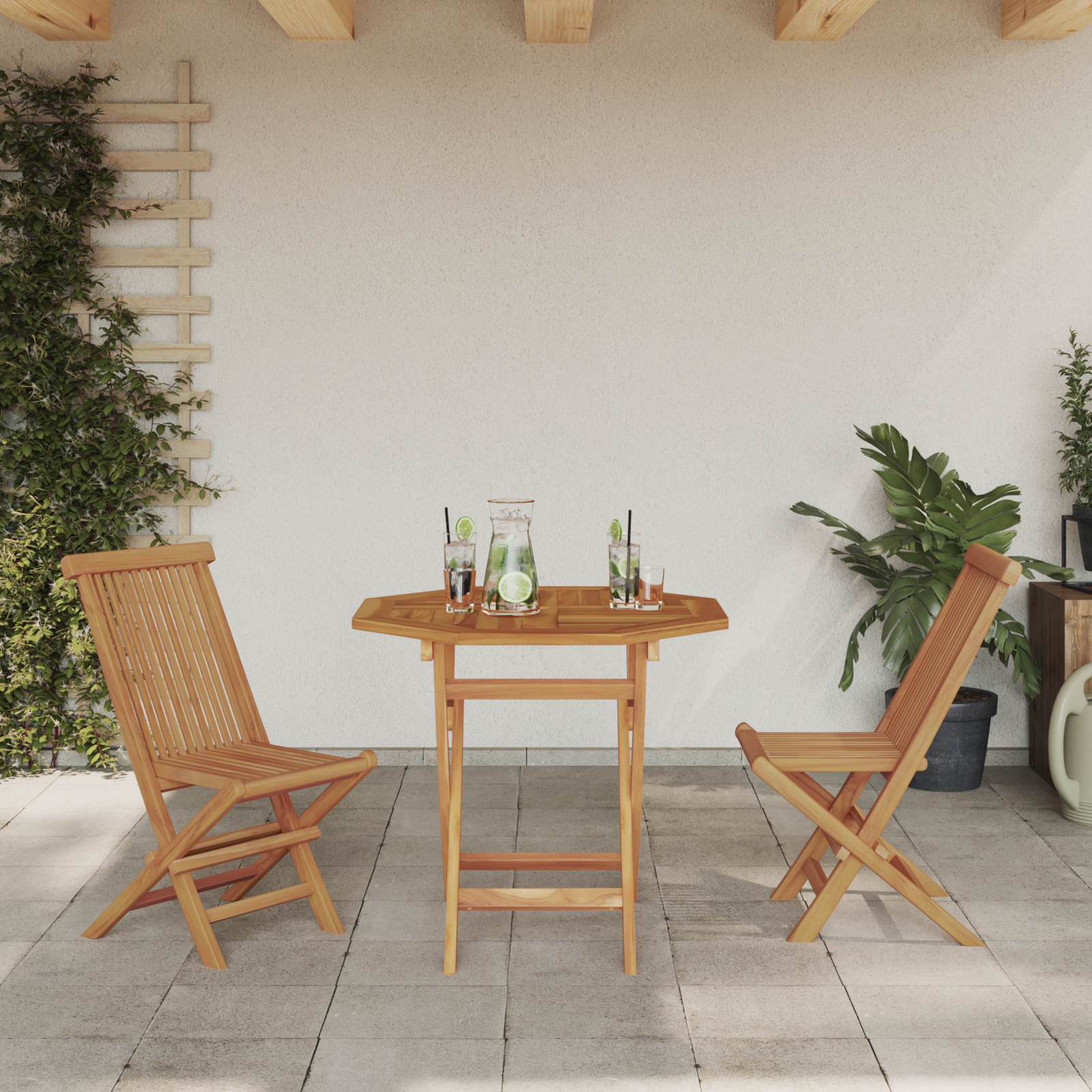 3-delt sammenleggbart bistrosett i solid teak