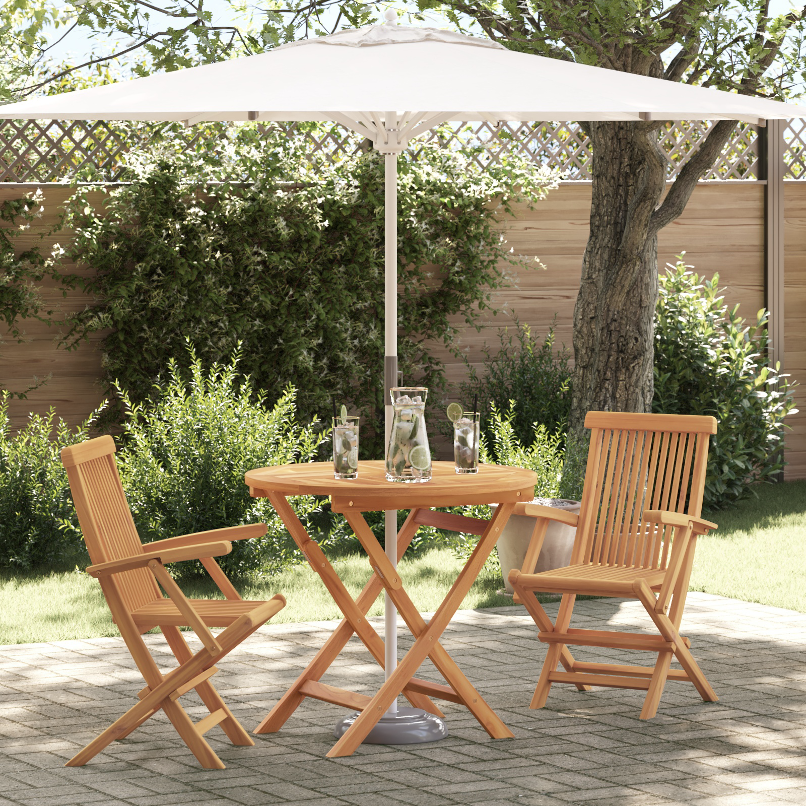 3 Delt Sammenleggbart Hagebistro Set i Solid Acacia