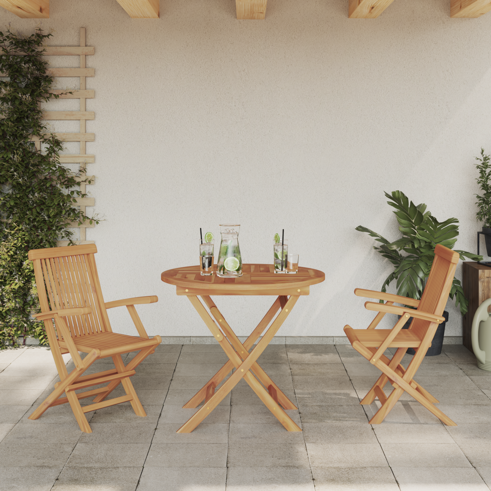 3 Delt Sammenleggbart Hagebistro Set i Solid Acacia