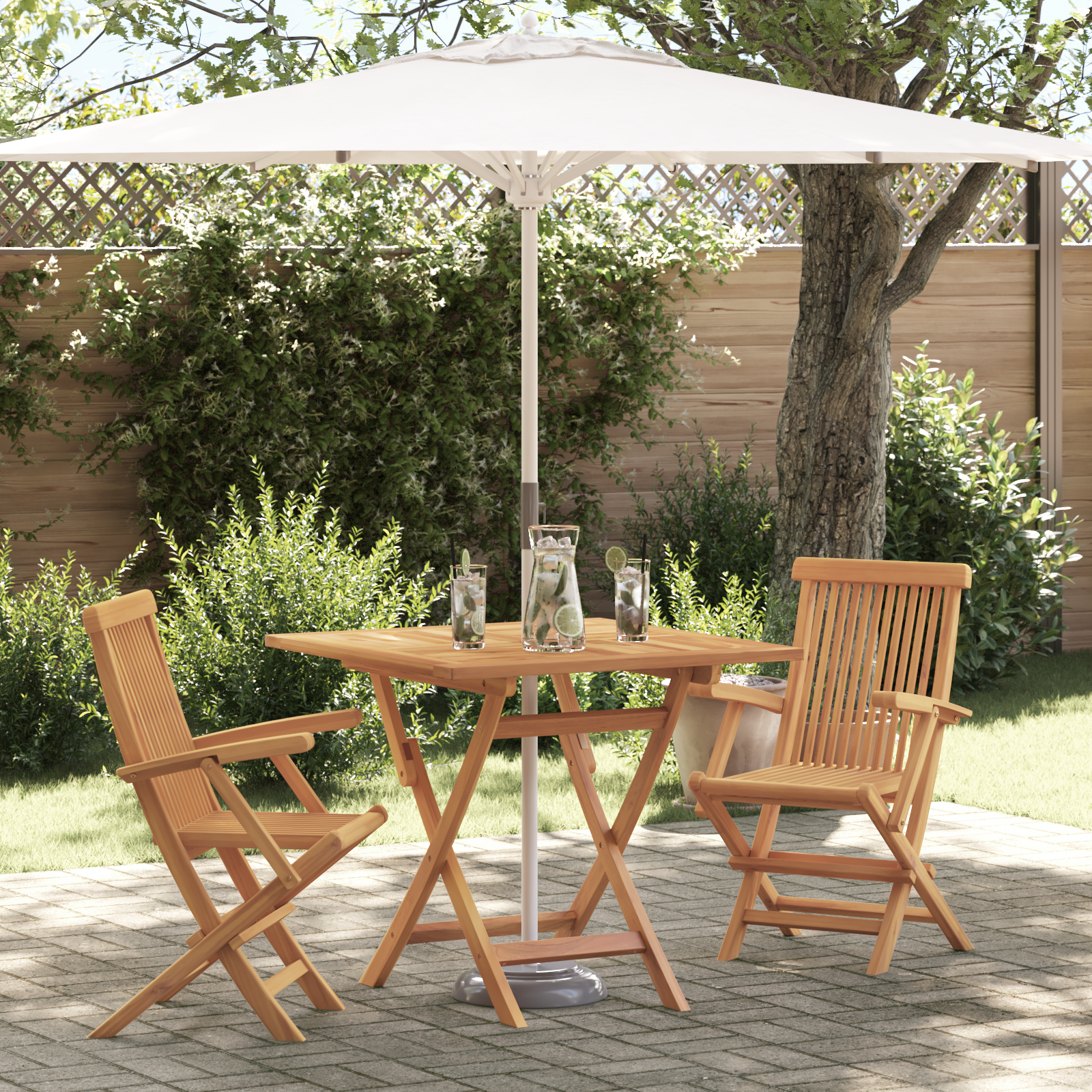 3 Delers Sammenleggbart Hage Bistro Set Solid Tre Akasietre