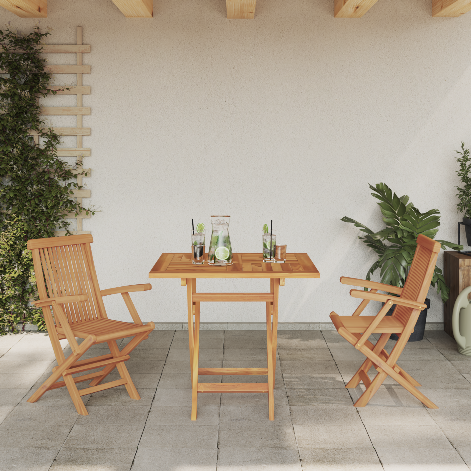 3 Delers Sammenleggbart Hage Bistro Set Solid Tre Akasietre