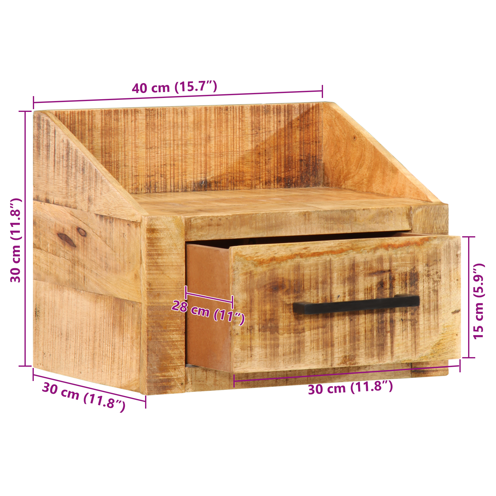 Nattbord 40x30x30 cm Solid tre Grovt mangotre