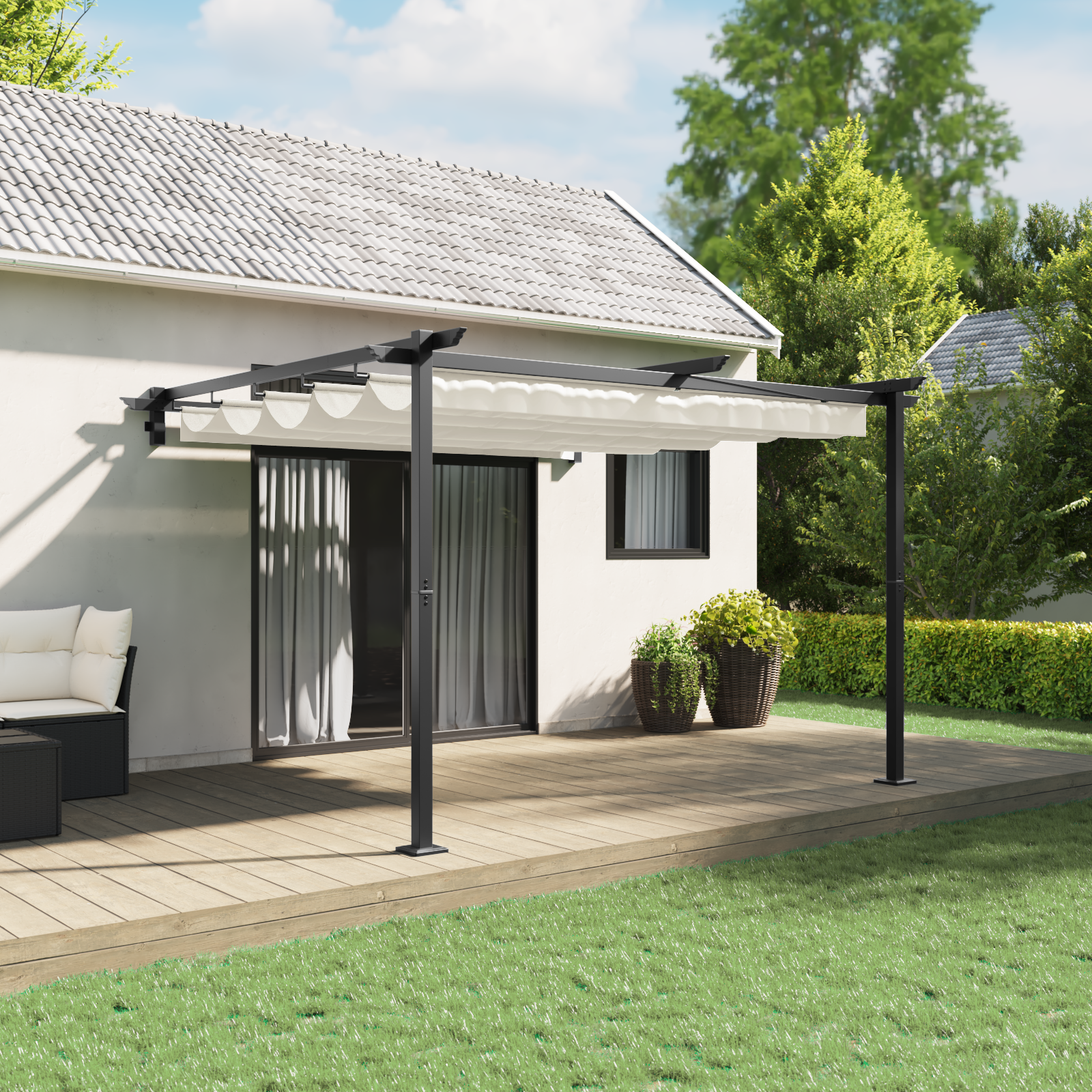 Veggmontert Paviljong Krem 3 x 3 m Stål