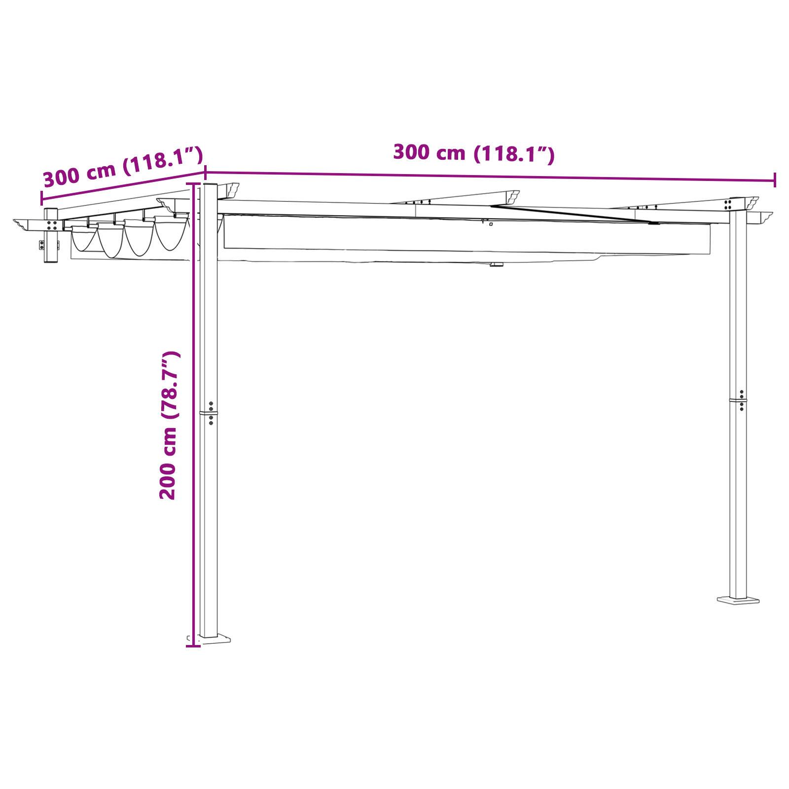 Veggmontert Paviljong Krem 3 x 3 m Stål