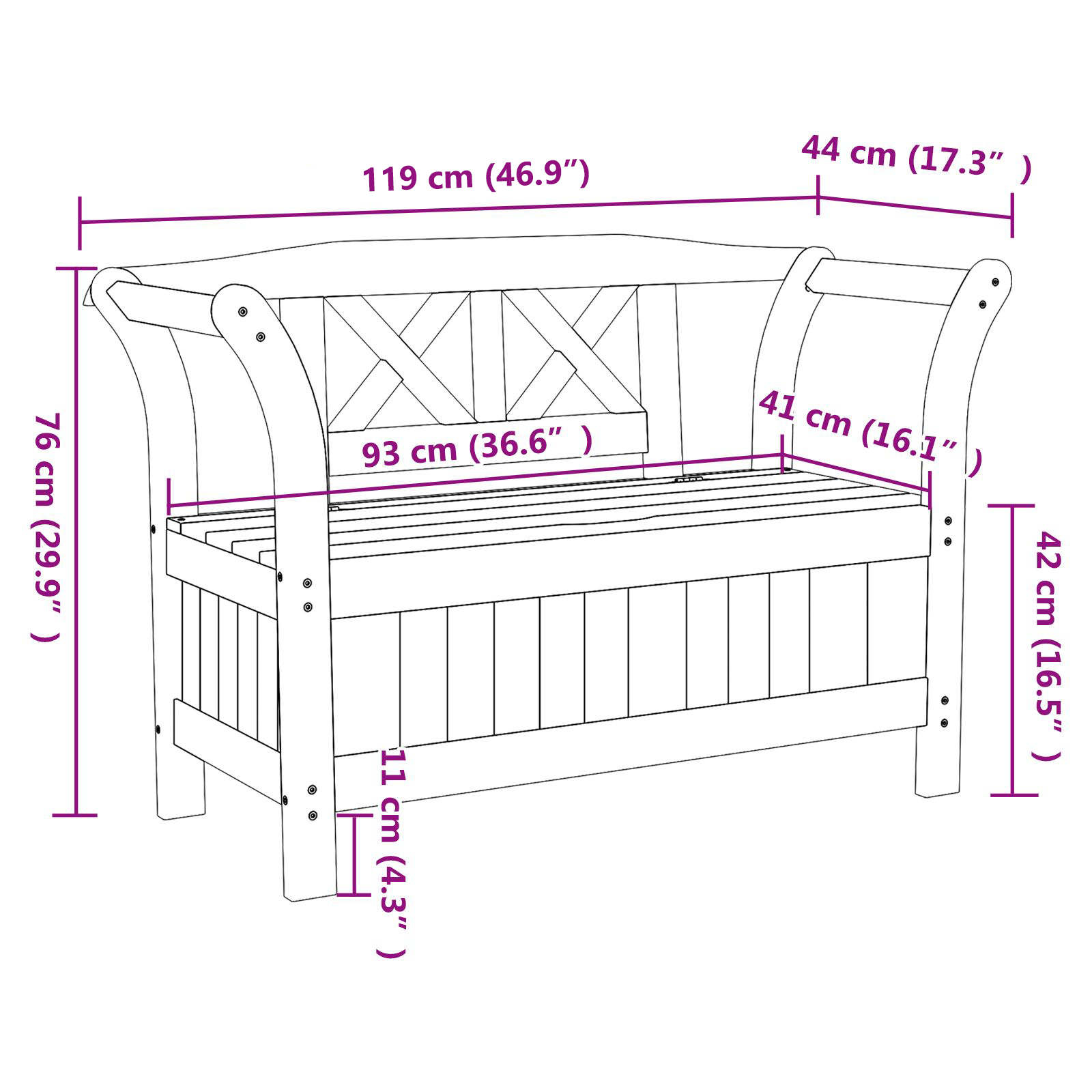 hageoppbevaringsbenk akasietre 119x76x44 cm solid tre