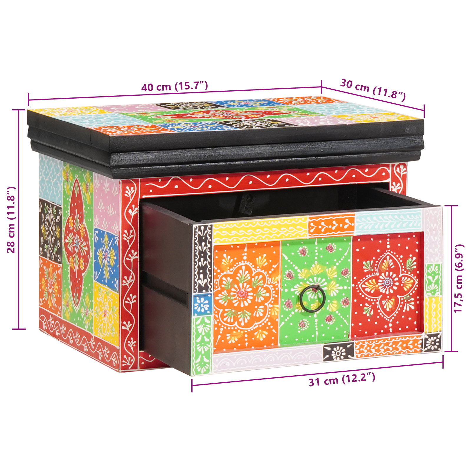 Nattbordskap 2 stk 40x30x28 cm Solid Tre Mango & Lagd Tre
